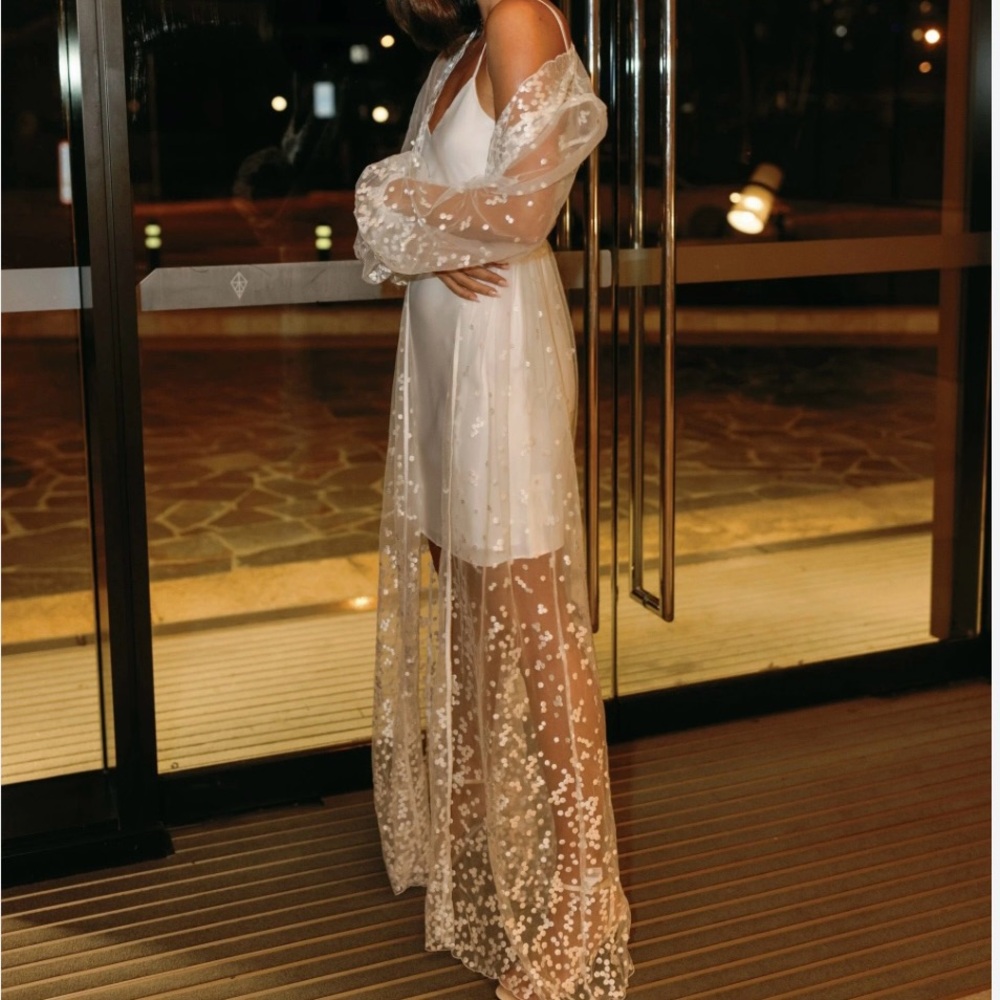 Adelina Spot Lacey Maxi Bridal Robe with Slip